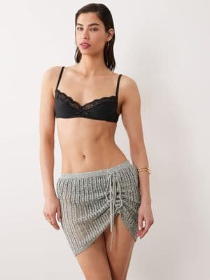 Miss Selfridge beach sequin crochet ruched side sarong mini skirt