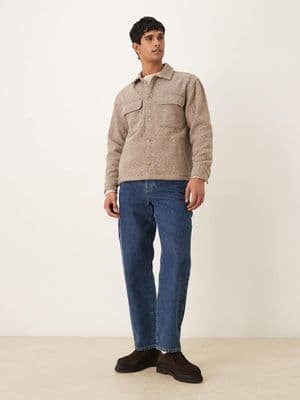Abercrombie & Fitch relaxed boucle shirt jacket in gray/brown plaid