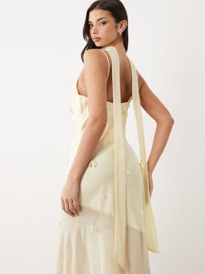 Gina Tricot 3D floral cowl neck sheer maxi dress