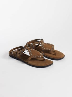 Mango Teen 100% suede leather studded flat sandals