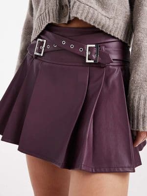 Miss Selfridge faux leather pleated kilt
