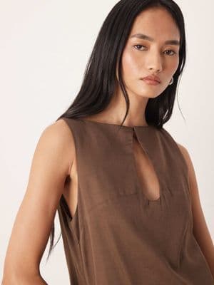 ASOS DESIGN slash neck keyhole mini sundress in ash brown 3