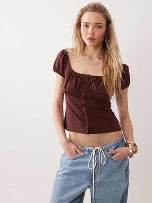 Miss Selfridge button detailing milkmaid top