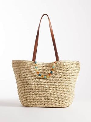 South Beach straw shoulder tote bag