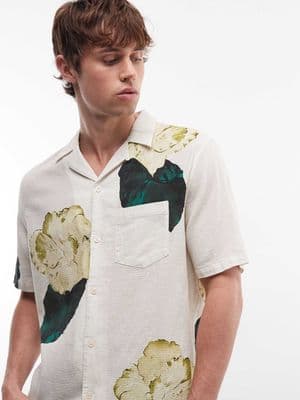 AllSaints Nouvelle short sleeve linen blend floral shirt