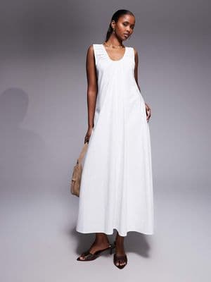 Kaiia cotton blend ruched scoop neck midaxi beach dress
