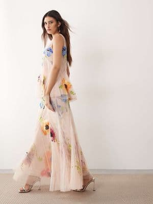 ARRANGE embroidered floral pleated maxi skirt