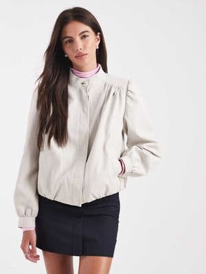 Miss Selfridge faux leather gathered detail jacket