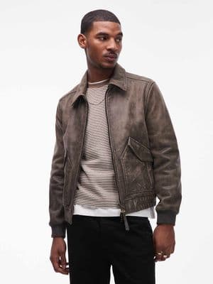 AllSaints Marland zip up leather aviator jacket