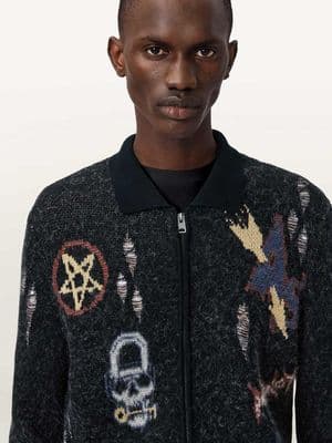 AllSaints Meller zip up embroidered knit cardigan