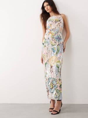 ARRANGE floral embellished open back maxi dress