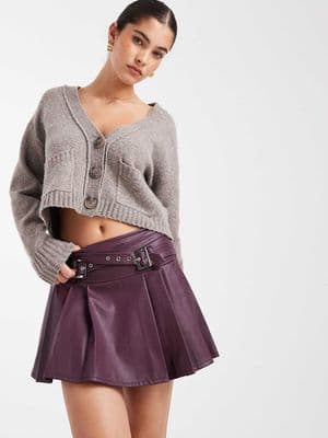 Miss Selfridge faux leather pleated kilt
