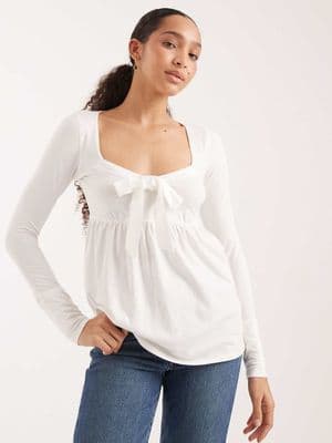 Hollister long sleeve front bow babydoll top