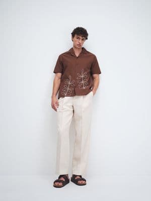 Aray embroidered camp collar beach shirt