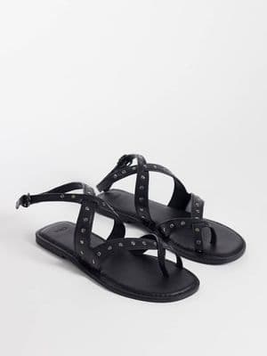 Mango Teen 100% leather strappy flat studded sandals
