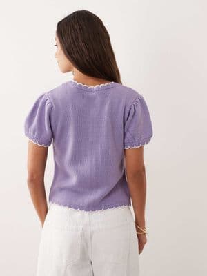 Miss Selfridge puff sleeve blanket stitch cardigan