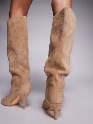 Public Desire Bordeaux ruched heeled knee boots