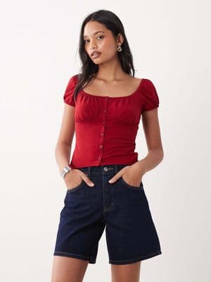 Miss Selfridge button detailing milkmaid top