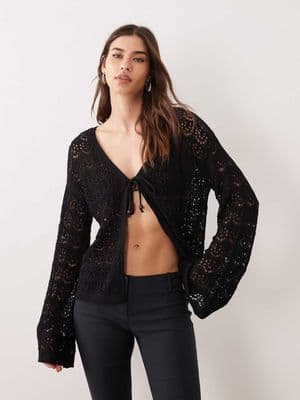 Miss Selfridge crochet boho tie front festival cardigan