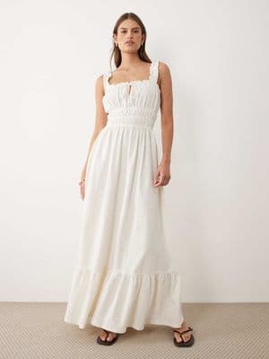 Miss Selfridge seersucker shirred detail maxi dress