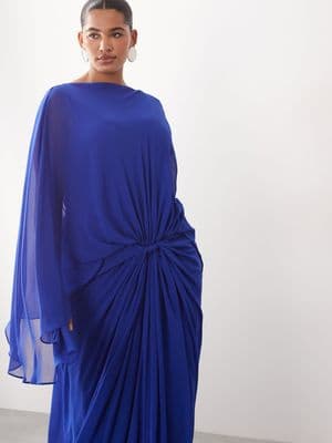 ARRANGE Curve drop waist grecian draped cape sleeve maxi dress