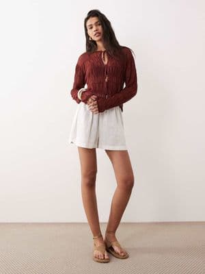 Miss Selfridge shirred tie front sheer knit cardigan