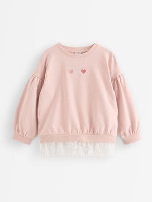 Sweatshirt with lace detail and brushed inside
