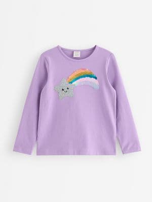 Long-sleeved top with reversible sequins