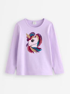 Long-sleeved top with reversible sequins
