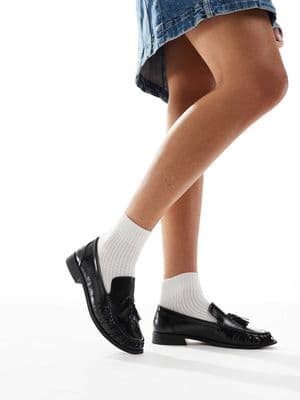 London Rebel Wide Fit Sadie ruched detailing tassel loafers