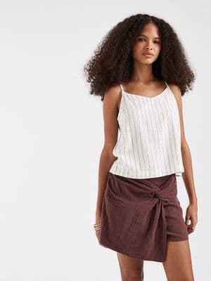 Pieces textured cotton high waist knot detail skort