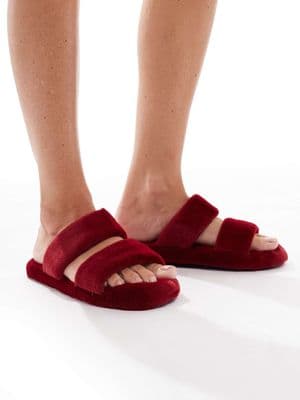 Brave Soul faux fur double strap slipper slides