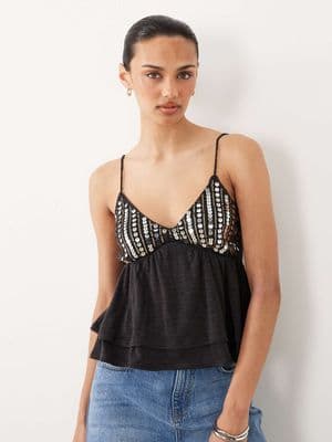 Miss Selfridge festival sequin detail babydoll cami top