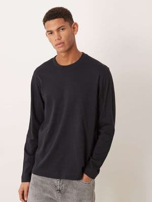 Mango 100% cotton long sleeve crew neck T-shirt