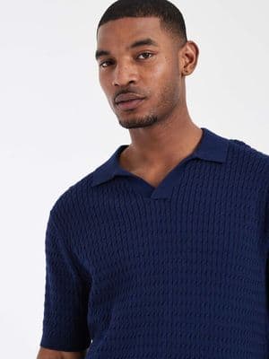 CAPO cable twist open collar polo shirt