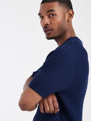 CAPO cable twist open collar polo shirt