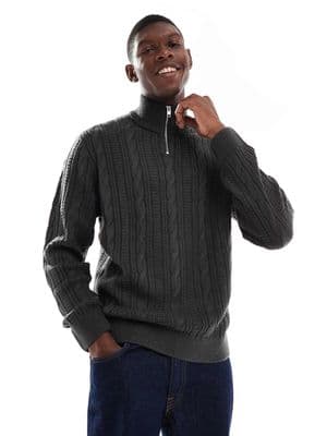 JJ Rebel cable knit 1/4 zip sweater