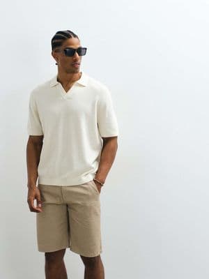 ARKET cotton linen blend knit short sleeve polo