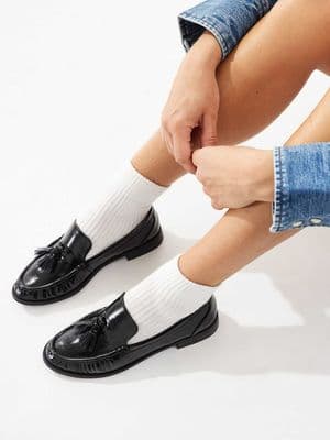 London Rebel Wide Fit Sadie ruched detailing tassel loafers