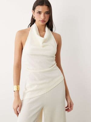 Gina Tricot textured halterneck asymmetric top