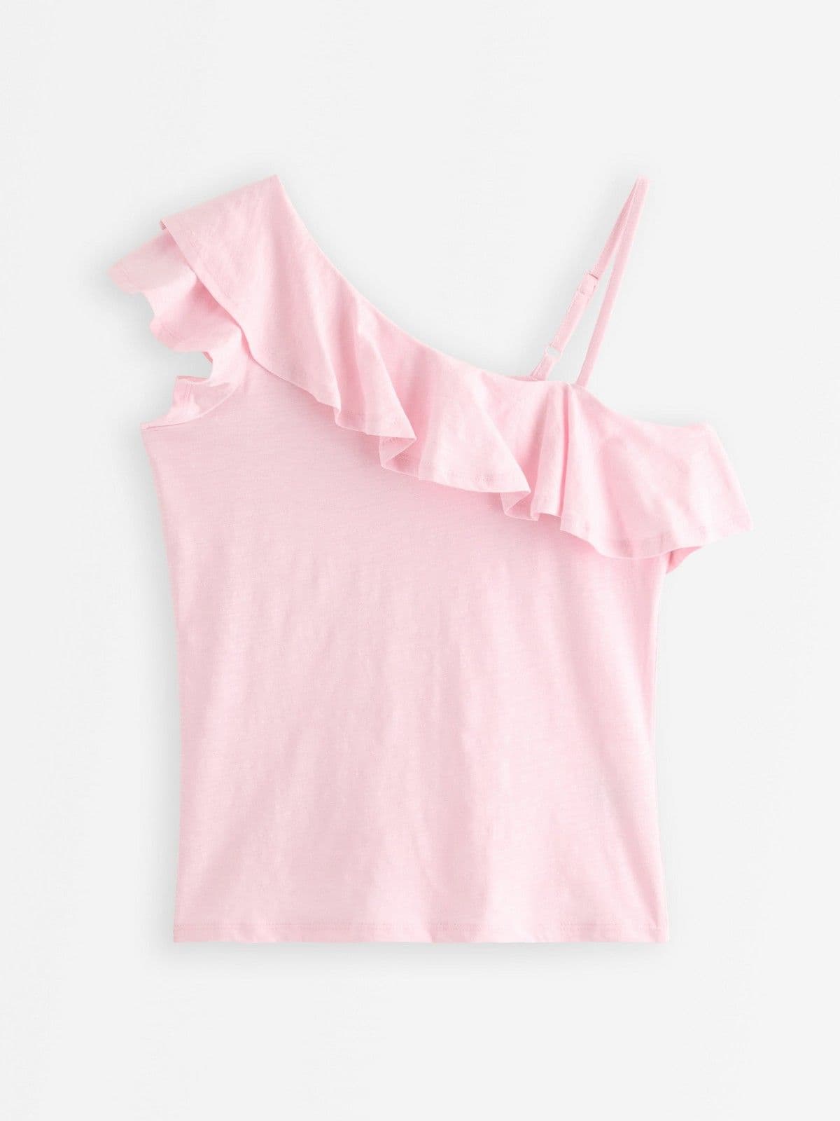 Top in slub jersey with one shoulder design Light Pink 1